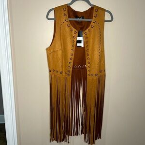 Faux Suede Fringe Hem Vest XL NWT